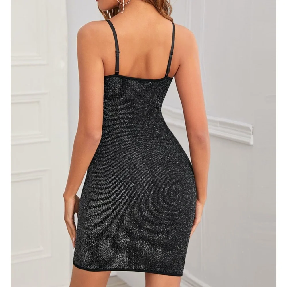 Ribbed Bodycon Cami Dress Black Glitter - Picture 4 of 6